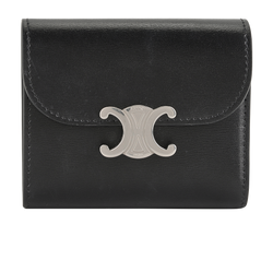 Celine Triomphe Wallet, Leather, Black, MII, DB/B, 4*